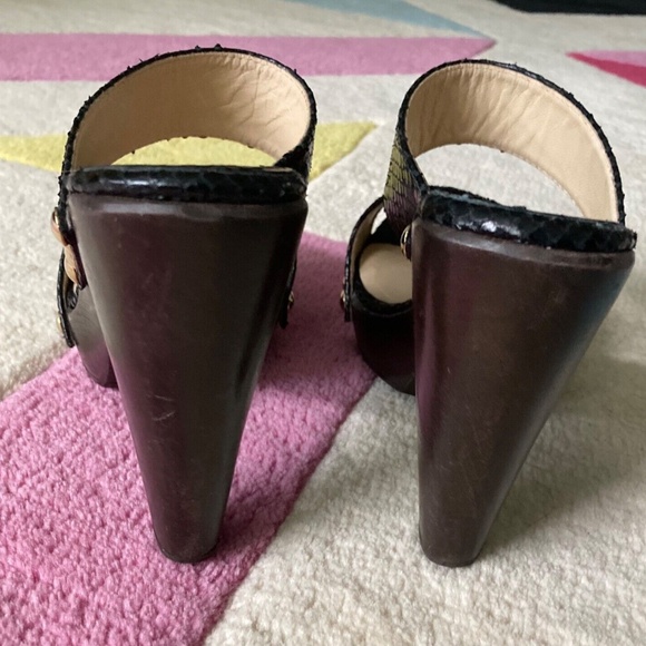 Jimmy Choo Ulrika Black Leather Snakeskin Wood Slide Sandals High Heel 6 36 - Picture 4 of 5